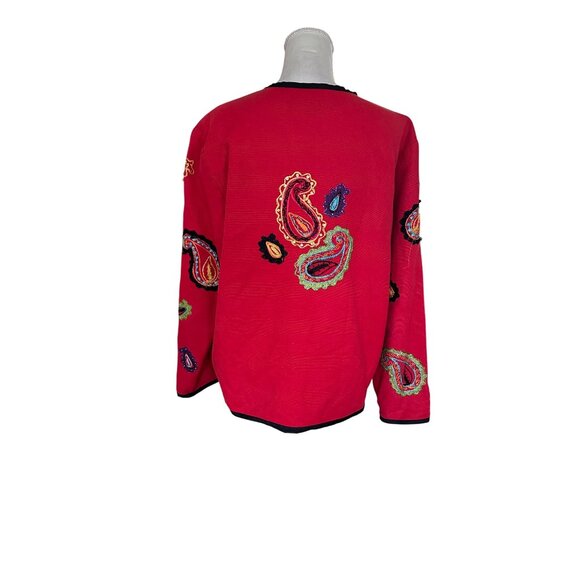 Vintage Allure Red Paisley Embroidered Button Up Jacket XL Wearable Art Shacket - Picture 2 of 11